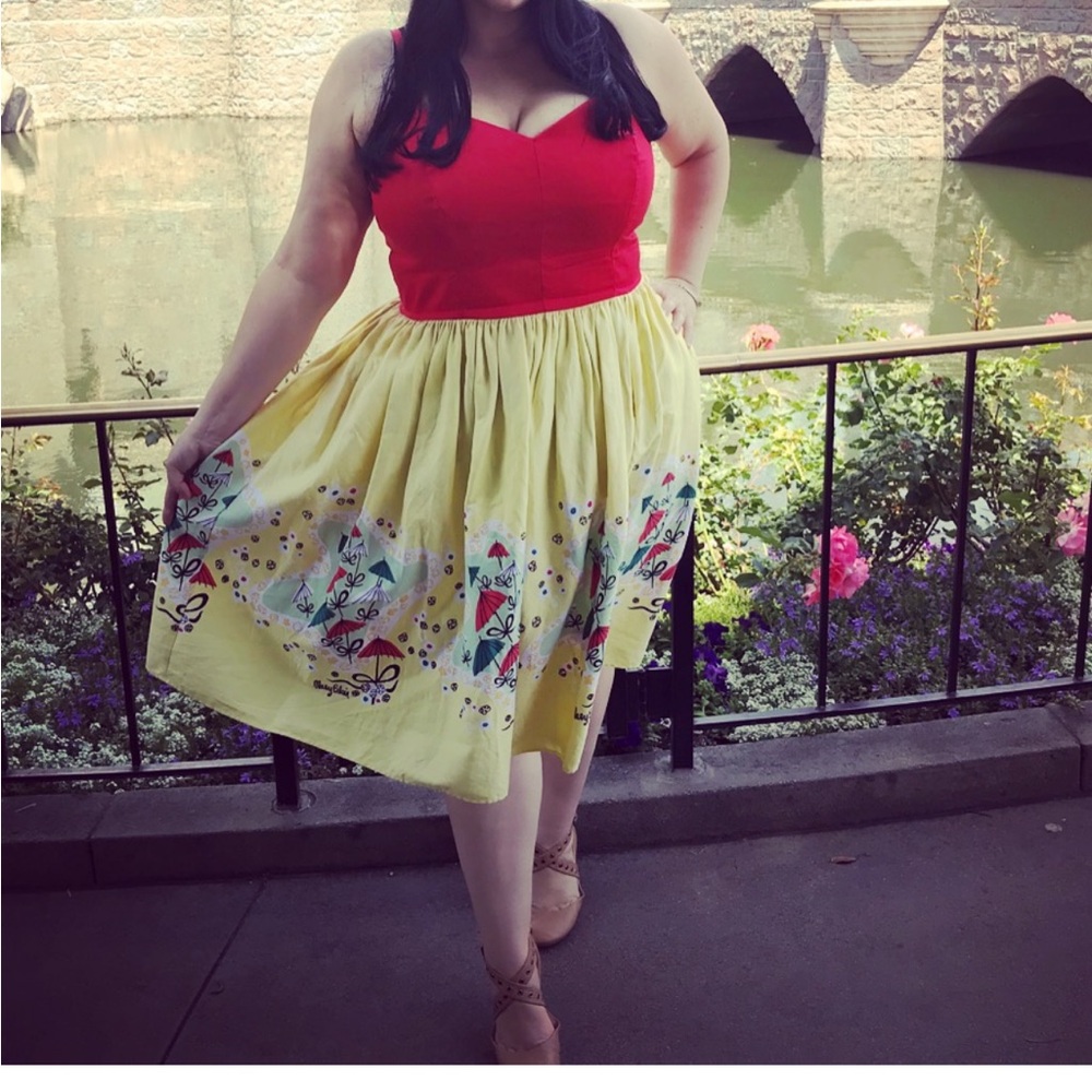 Pinup Couture Audrey Dress in Mary Blair Umbrella Print.